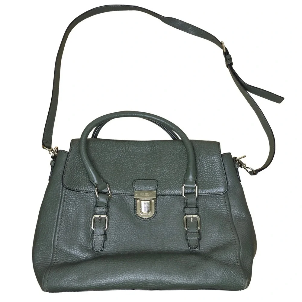 Kate Spade New York Purse Lola Avenue Rollins Satchel Loden Green Pebble Leather